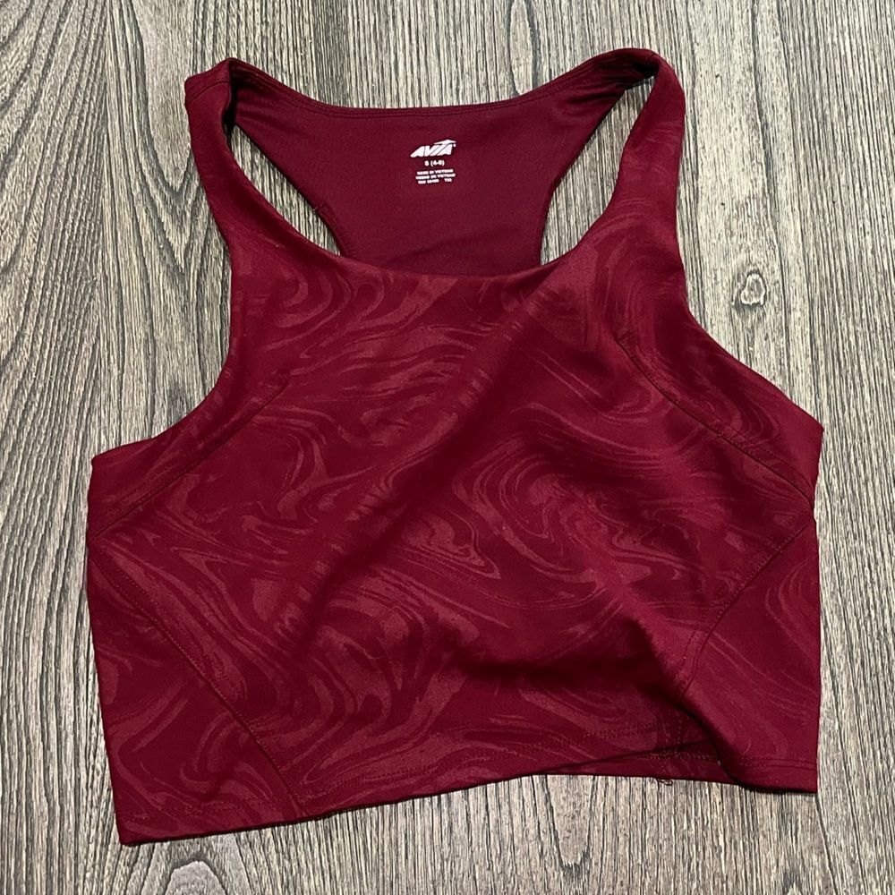 AVIA Womens Sports Bra Scoop Neck Racerback Pullover Stretch Maroon Small